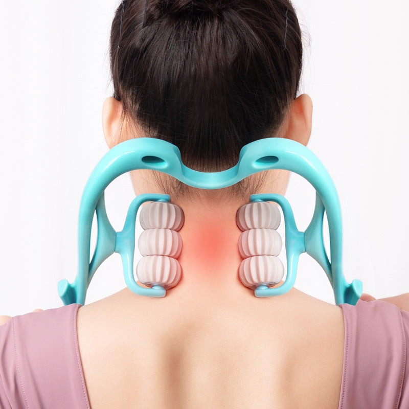 6-Roller Cervical Neck Massager with Crystal Scraping Board