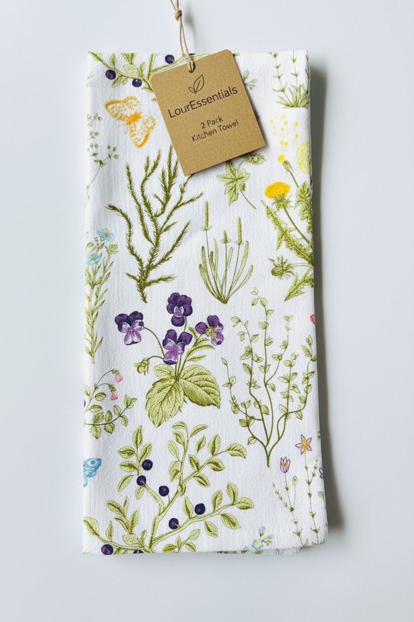 LourEssentials Botanical Linen Tea Towels