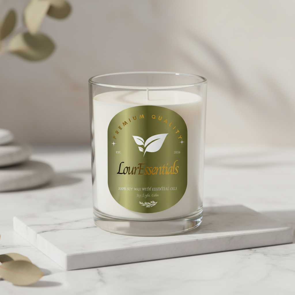 LourEssentials Olive Green Candle Mockup
