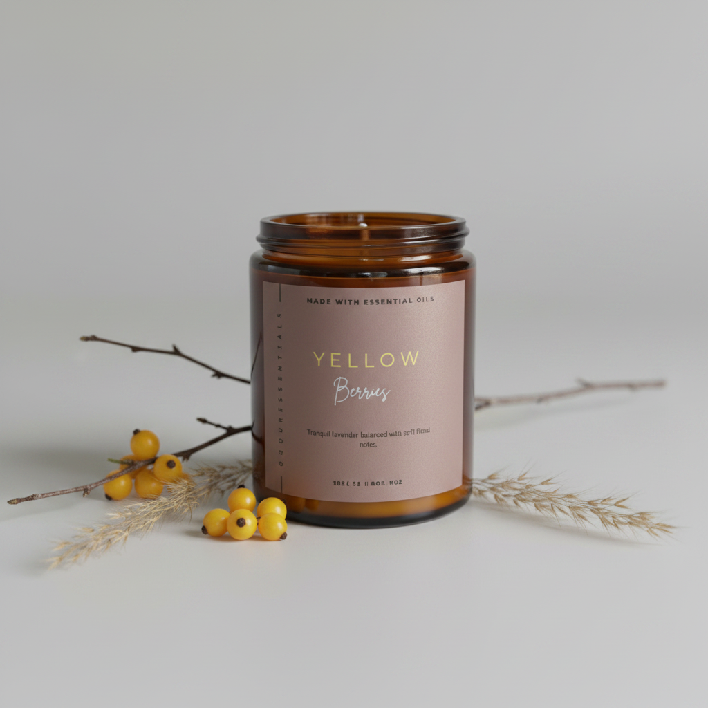 Yellow Berries Candle - Light Grey with Berries